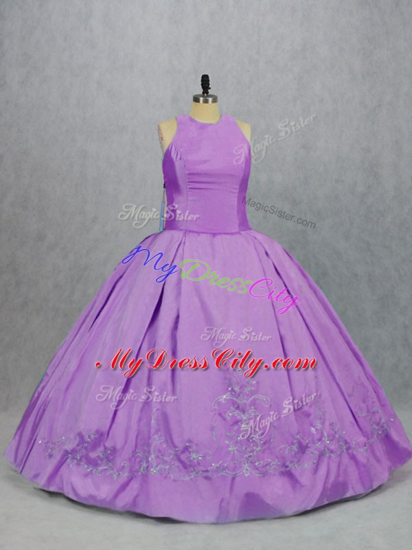 Lilac Taffeta Zipper Sweet 16 Dress Sleeveless Floor Length Embroidery