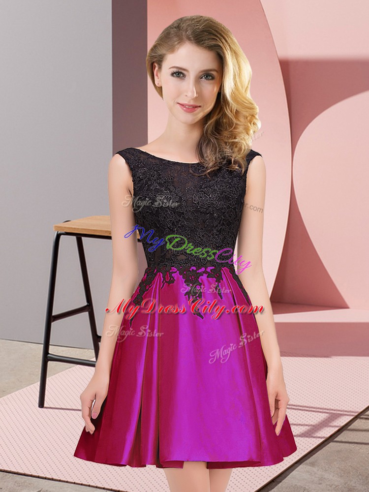 High End Fuchsia Bridesmaid Dresses Wedding Party with Lace Scoop Sleeveless Zipper