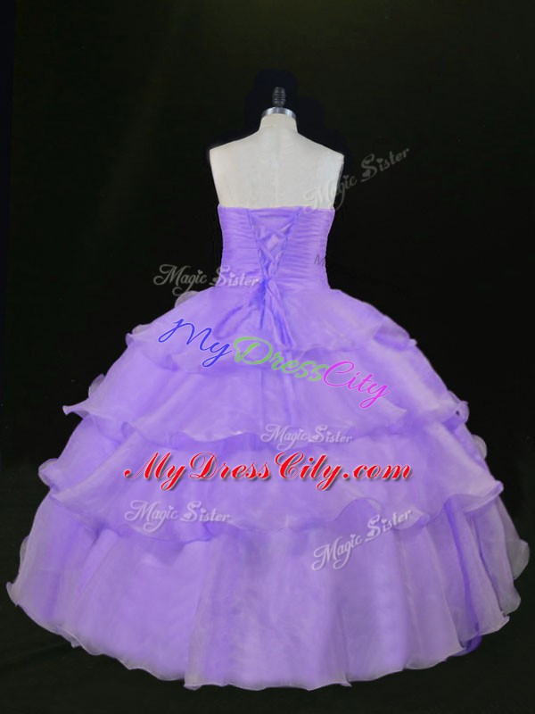 Floor Length Quinceanera Gowns Lavender for Sweet 16 and Quinceanera with Beading and Ruffles