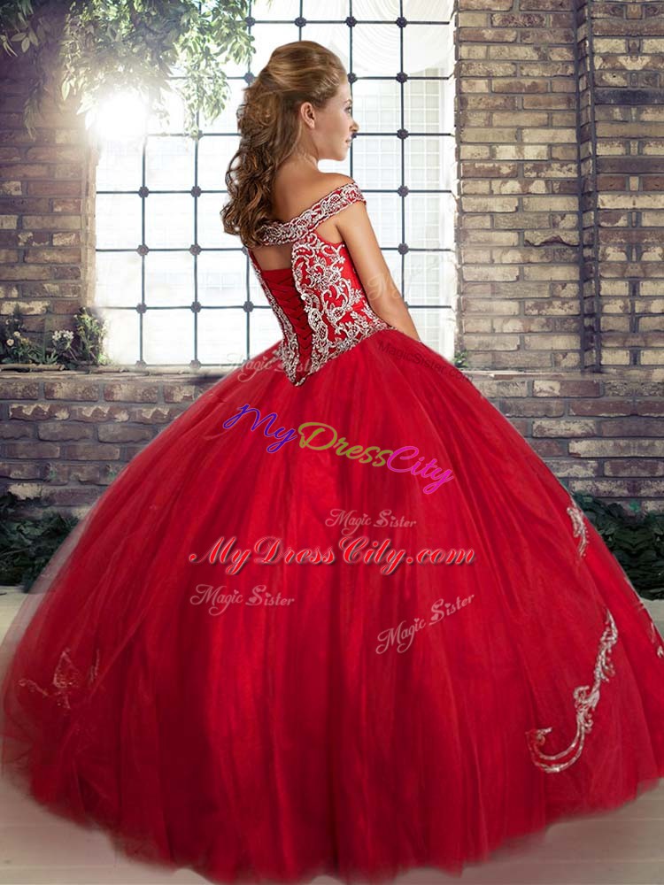 New Style Red Sleeveless Floor Length Beading and Embroidery Lace Up Vestidos de Quinceanera