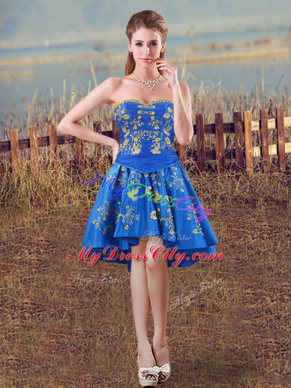 Ideal High Low A-line Sleeveless Royal Blue Prom Evening Gown Lace Up