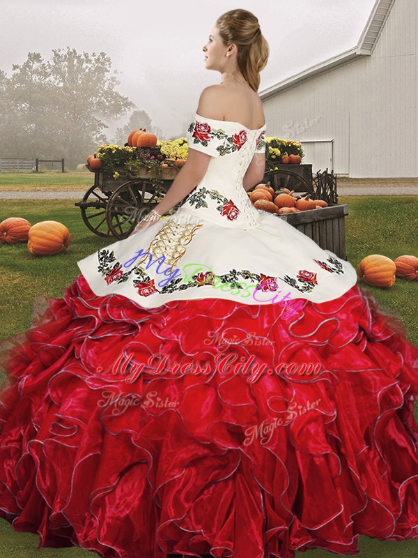 Organza Sleeveless Floor Length Ball Gown Prom Dress and Embroidery and Ruffles