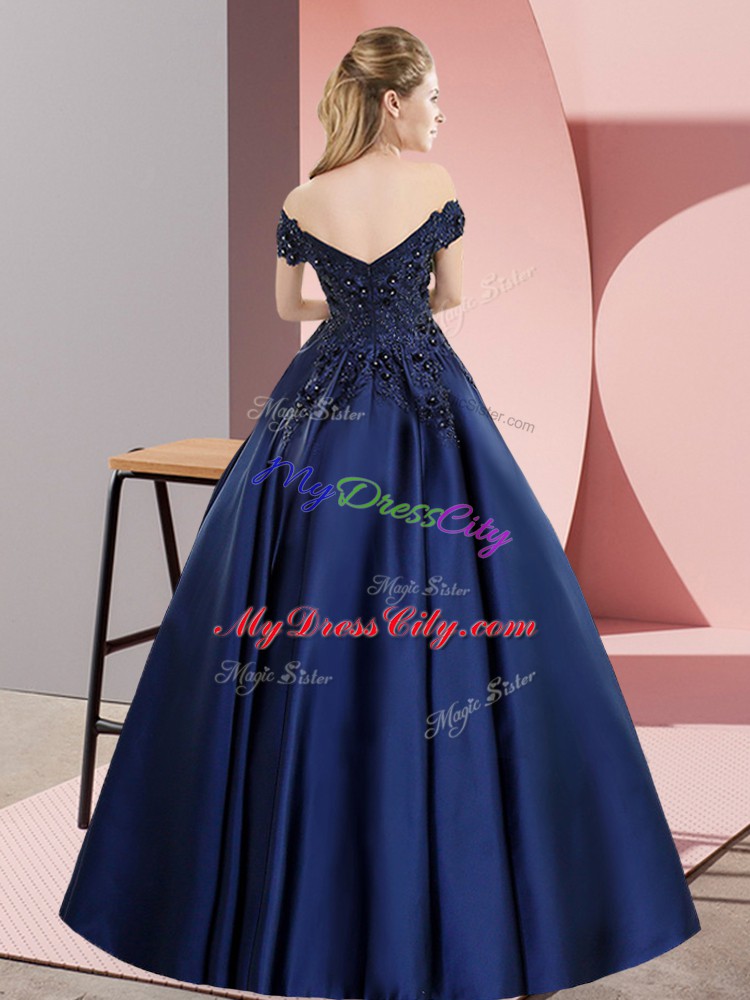 High Class Floor Length Zipper Quinceanera Dress Navy Blue for Sweet 16 and Quinceanera with Lace