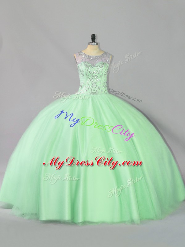 Smart Ball Gowns Ball Gown Prom Dress Apple Green Scoop Tulle Sleeveless Floor Length Lace Up