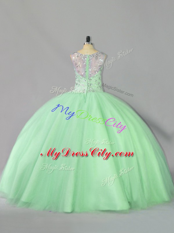 Smart Ball Gowns Ball Gown Prom Dress Apple Green Scoop Tulle Sleeveless Floor Length Lace Up