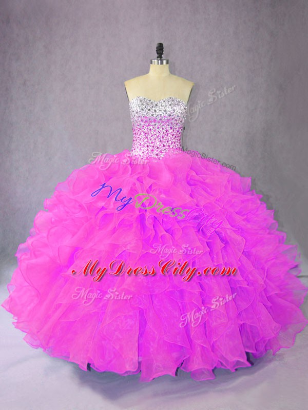 Fantastic Lilac Sweetheart Lace Up Ruffles Ball Gown Prom Dress Sleeveless