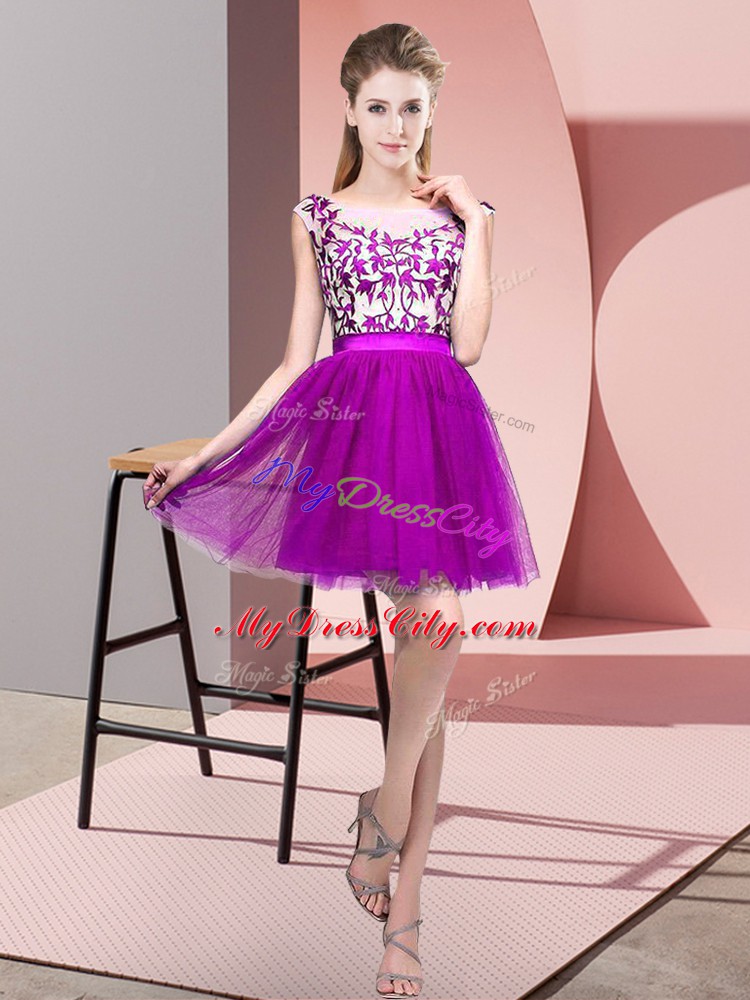 Purple Sleeveless Mini Length Lace Zipper Wedding Guest Dresses
