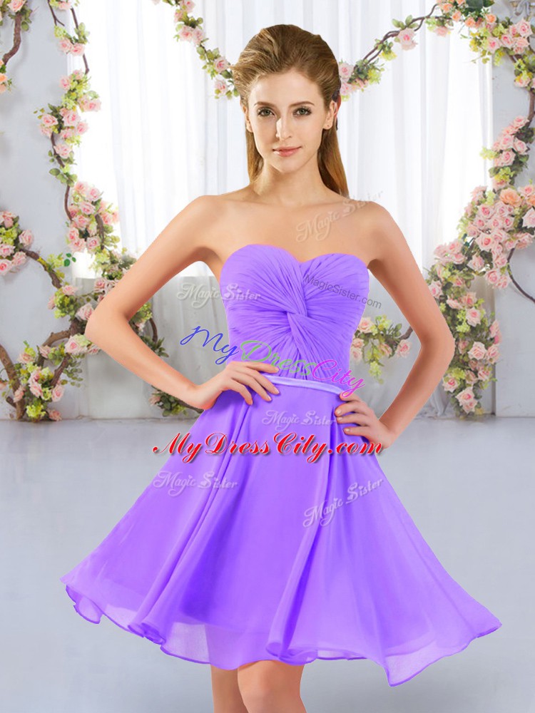 Colorful Lavender Chiffon Lace Up Sweetheart Sleeveless Mini Length Quinceanera Court of Honor Dress Ruching