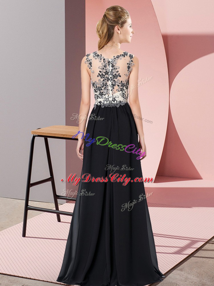 Olive Green Empire Scoop Sleeveless Chiffon Floor Length Zipper Beading and Appliques Bridesmaid Dresses