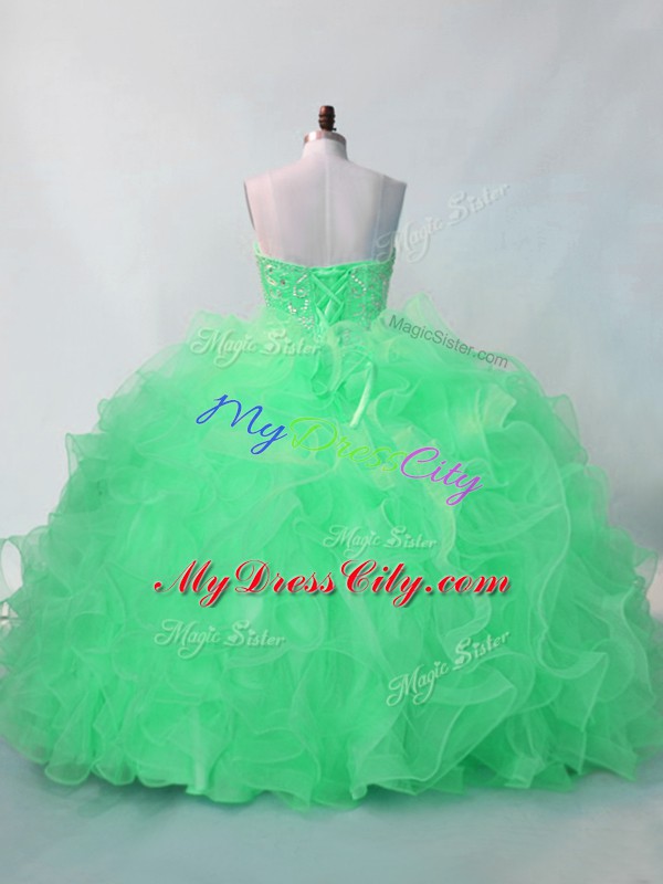 Affordable Floor Length Green Sweet 16 Quinceanera Dress Organza Sleeveless Beading and Ruffles