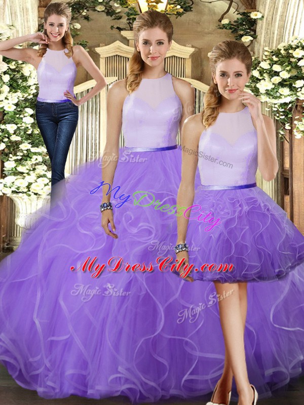 Decent Lavender High-neck Backless Ruffles Quinceanera Dresses Sleeveless