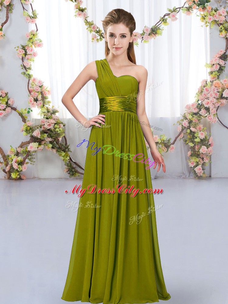 Artistic One Shoulder Sleeveless Lace Up Wedding Party Dress Olive Green Chiffon