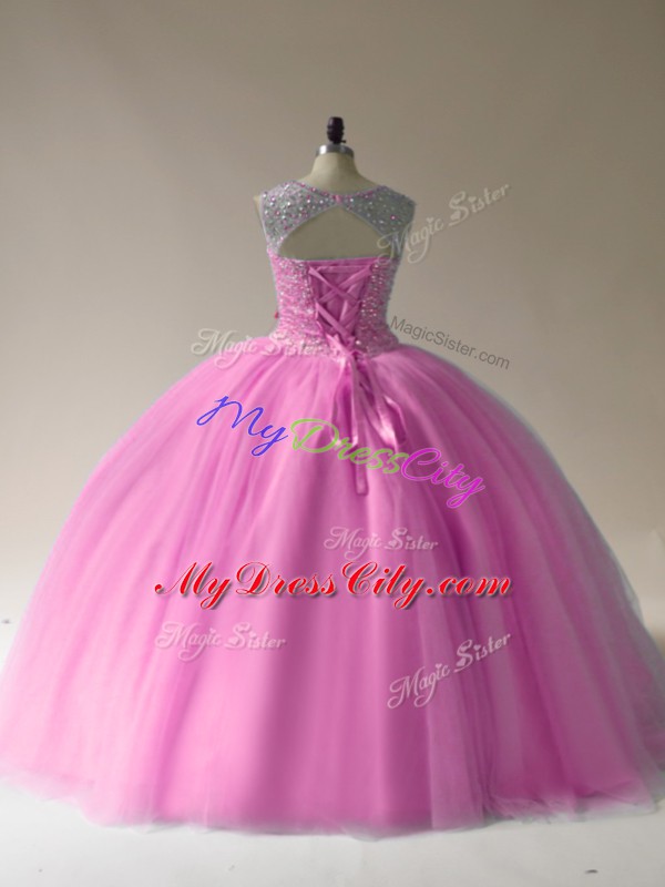 Flirting Scoop Sleeveless Lace Up Quinceanera Dresses Baby Pink Tulle