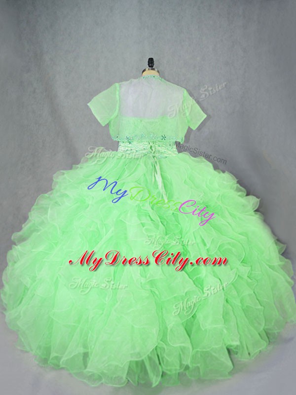 Affordable Organza Sweetheart Sleeveless Lace Up Beading and Ruffles Quinceanera Dress in