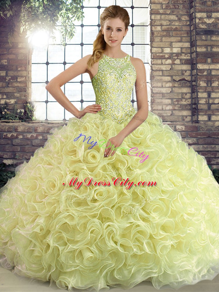 Best Selling Yellow Green Quinceanera Dresses Military Ball and Sweet 16 and Quinceanera with Beading Scoop Sleeveless Lace Up