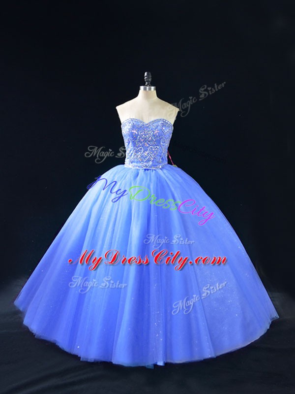 Low Price Sweetheart Sleeveless Tulle Quinceanera Gown Beading Lace Up