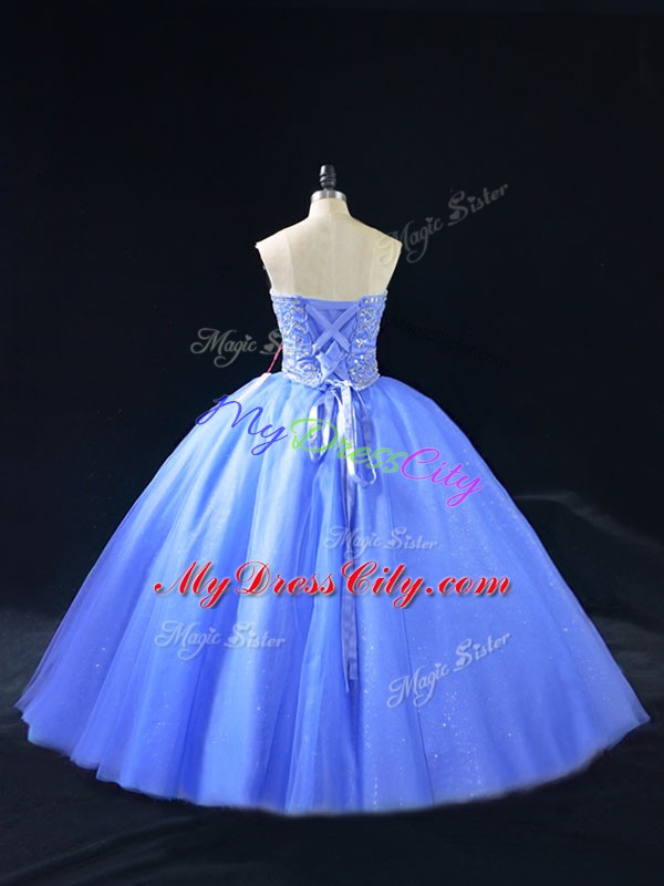 Low Price Sweetheart Sleeveless Tulle Quinceanera Gown Beading Lace Up