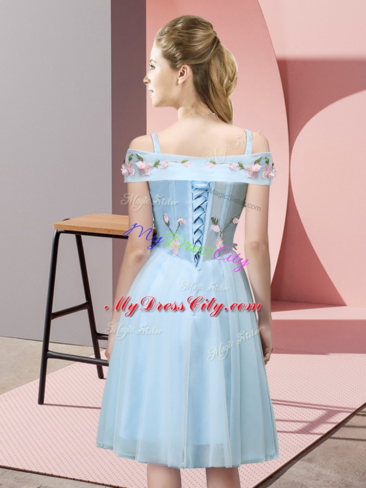 Custom Design Lavender Empire Appliques Dama Dress Lace Up Tulle Short Sleeves Knee Length