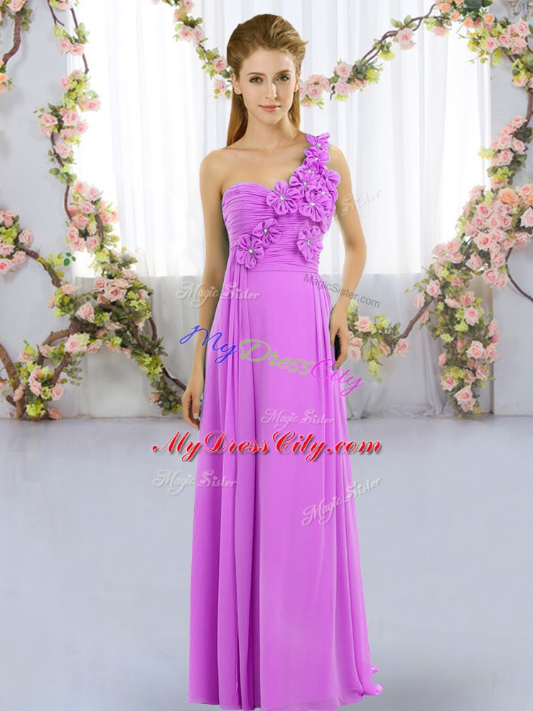 Noble One Shoulder Sleeveless Lace Up Bridesmaids Dress Lilac Chiffon