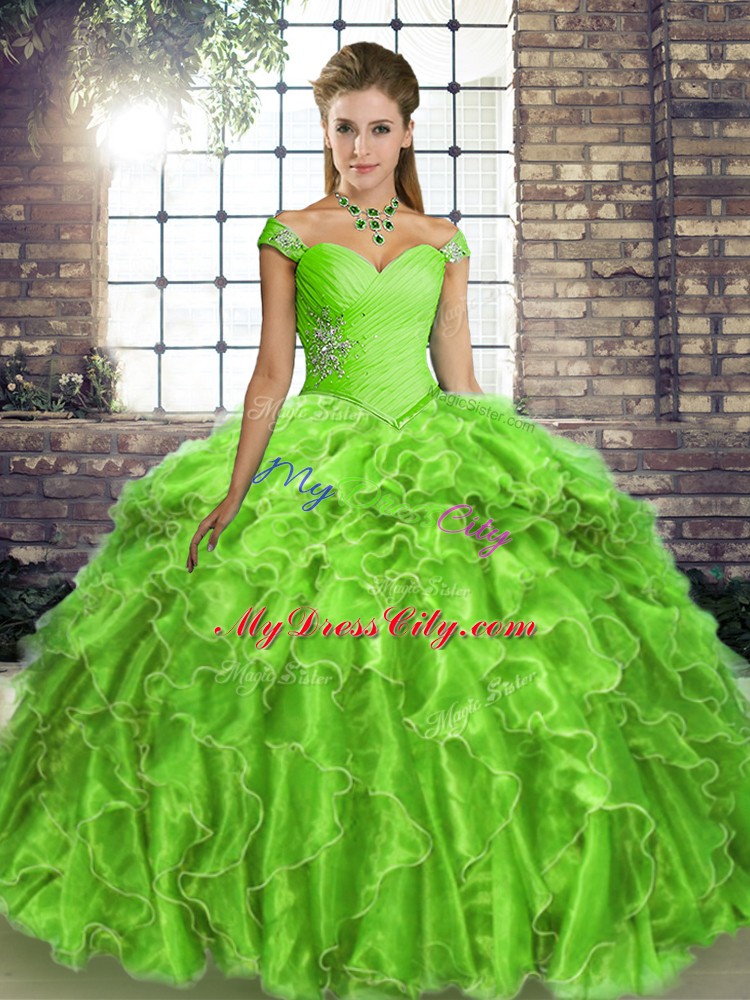 Quinceanera Dress Off The Shoulder Sleeveless Brush Train Lace Up
