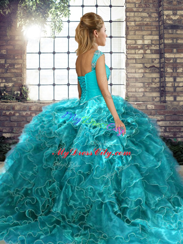 Quinceanera Dress Off The Shoulder Sleeveless Brush Train Lace Up