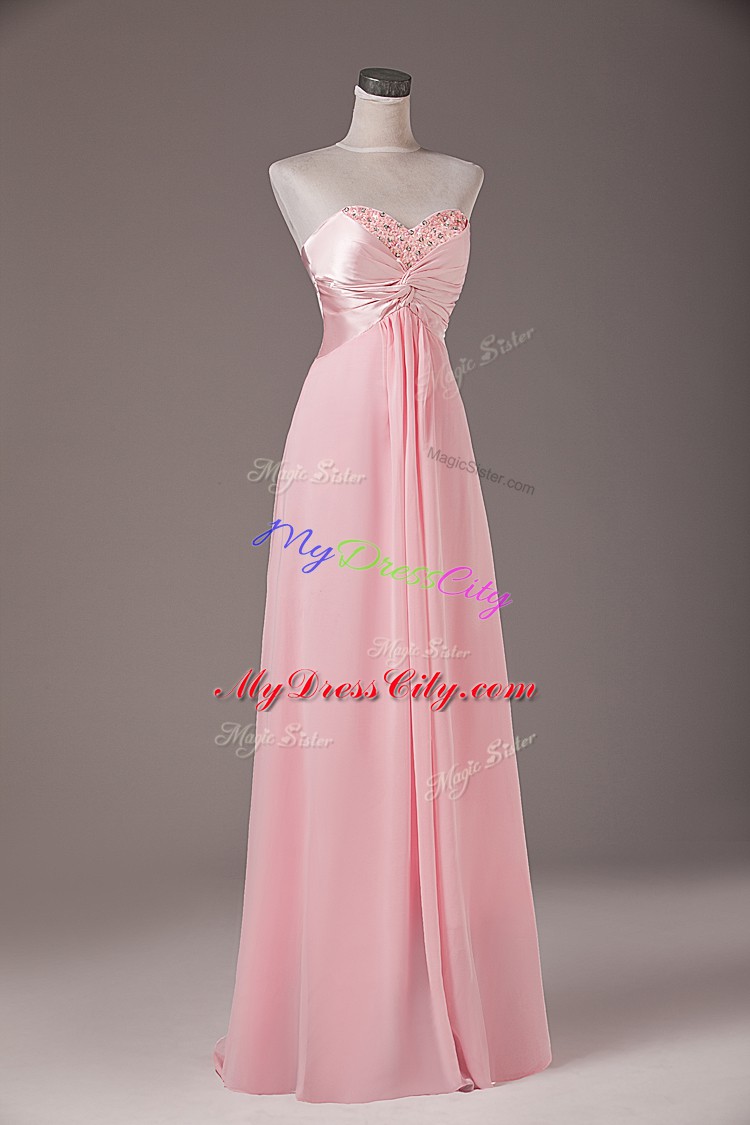 Trendy Baby Pink Sweetheart Lace Up Beading Prom Dresses Sleeveless