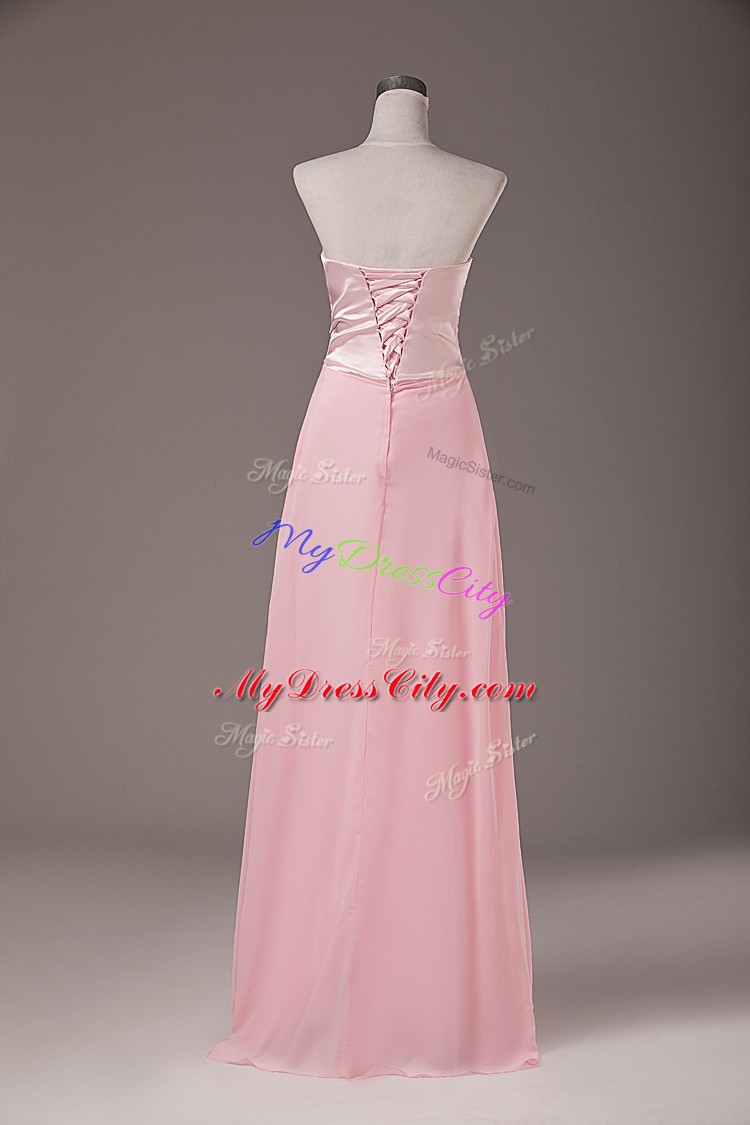 Trendy Baby Pink Sweetheart Lace Up Beading Prom Dresses Sleeveless