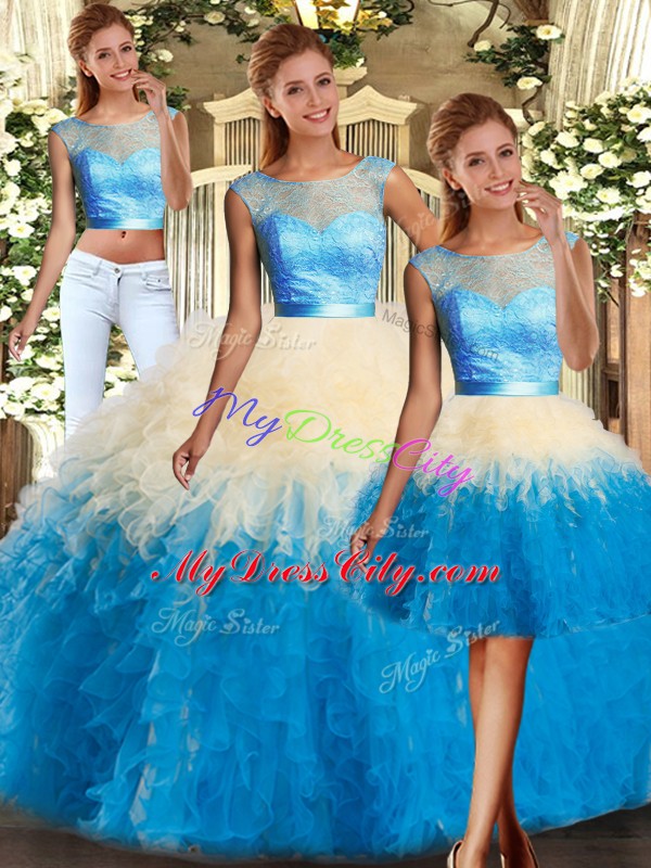 Delicate Multi-color Sleeveless Organza Backless Quinceanera Gown for Military Ball and Sweet 16 and Quinceanera