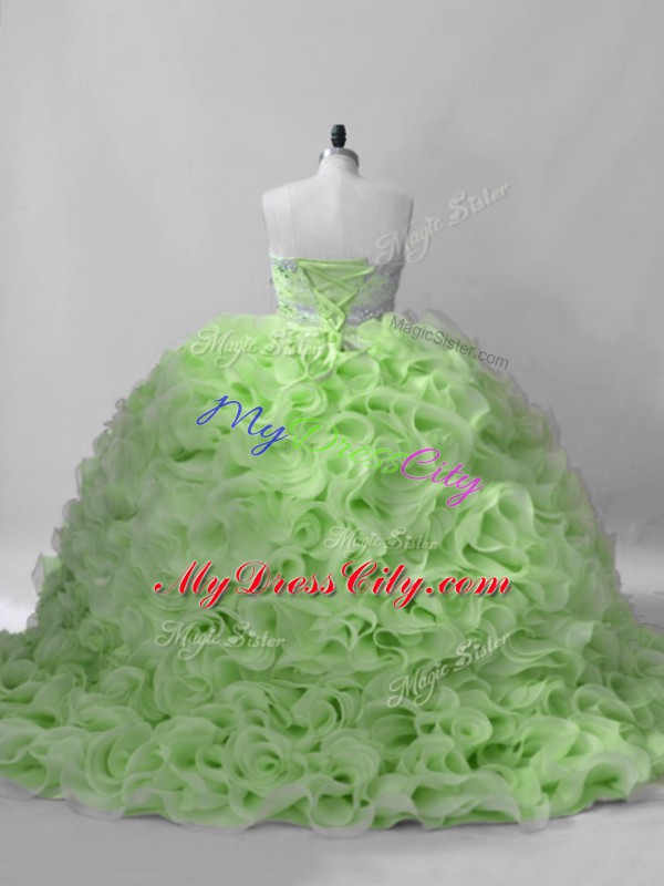 Quinceanera Dress Sweet 16 and Quinceanera with Beading Sweetheart Sleeveless Brush Train Lace Up