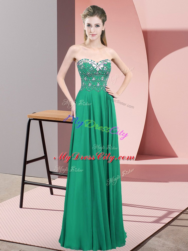 Turquoise Sleeveless Chiffon Zipper Prom Gown for Prom and Party