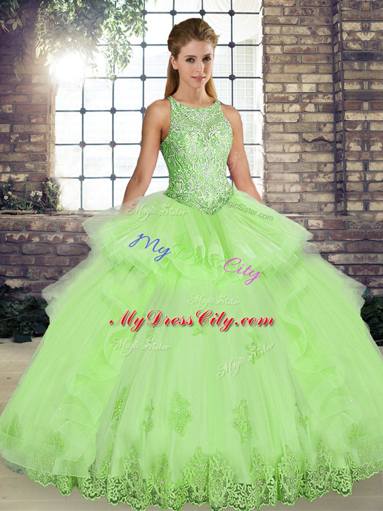 Sleeveless Lace and Embroidery and Ruffles Lace Up Vestidos de Quinceanera