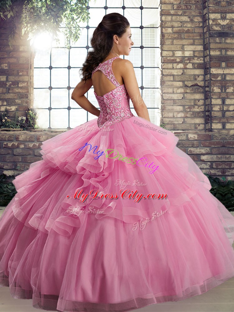 Sleeveless Lace and Embroidery and Ruffles Lace Up Vestidos de Quinceanera