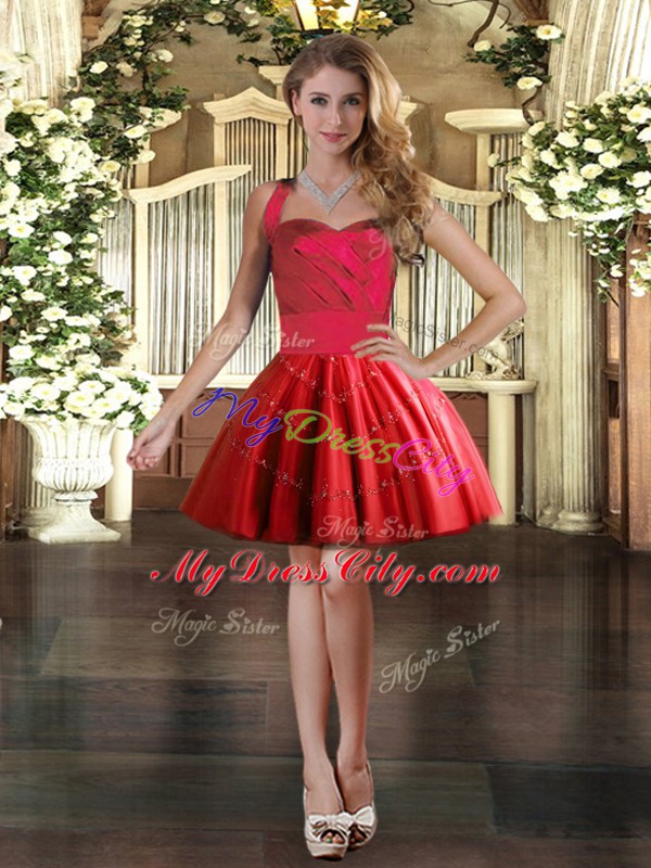 Appliques Ball Gown Prom Dress Red Lace Up Sleeveless Floor Length