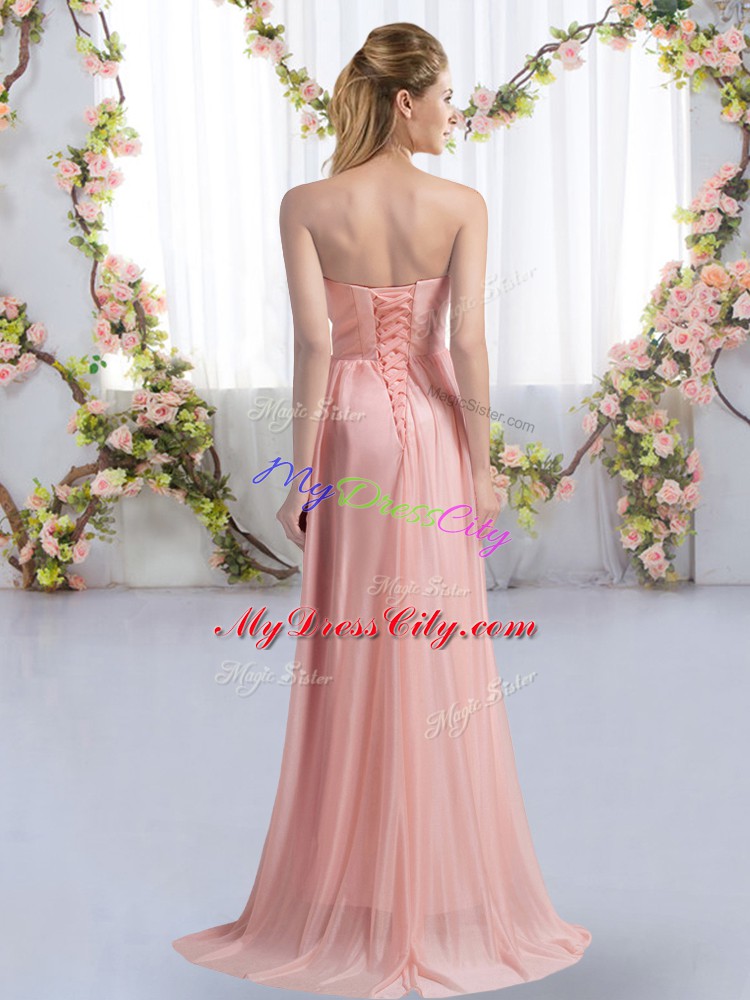 On Sale Strapless Sleeveless Dama Dress for Quinceanera Sweep Train Beading Lilac Chiffon