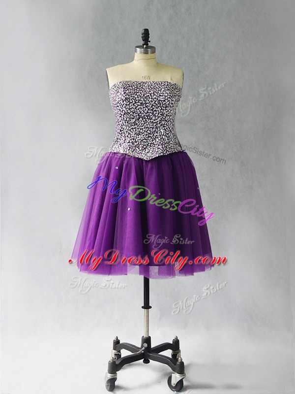 Wonderful Mini Length Lace Up Prom Party Dress Purple for Prom and Party with Beading