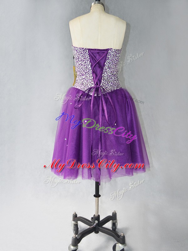 Wonderful Mini Length Lace Up Prom Party Dress Purple for Prom and Party with Beading