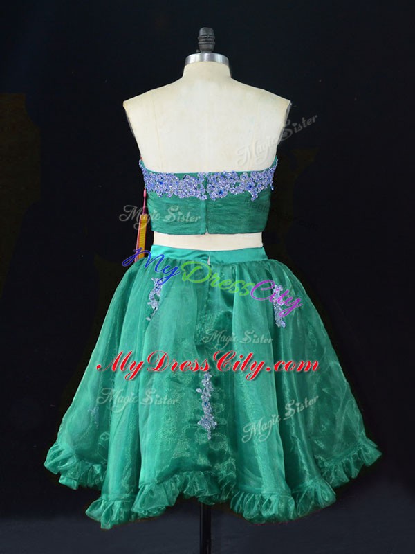 Nice Turquoise Sleeveless Appliques and Ruffles Mini Length Prom Party Dress