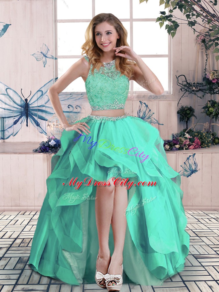 Turquoise Tulle Zipper Sweet 16 Quinceanera Dress Sleeveless Floor Length Beading and Ruffles
