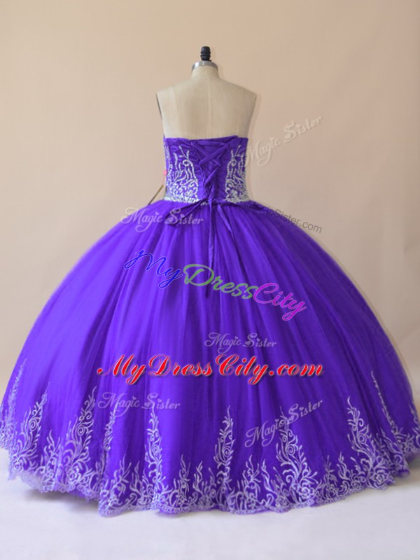 Attractive Sweetheart Sleeveless Lace Up Ball Gown Prom Dress Purple Tulle