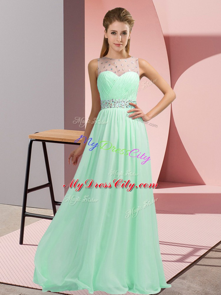 Apple Green Backless Juniors Evening Dress Beading Sleeveless Floor Length
