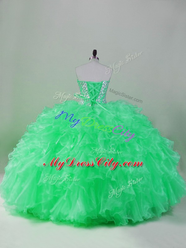 Vintage Green Sweetheart Lace Up Beading and Ruffles Quinceanera Gown Sleeveless