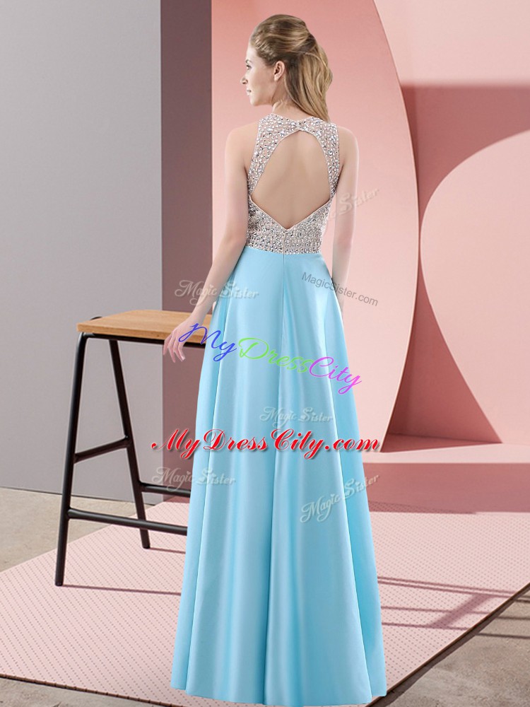 Yellow Green Backless Scoop Beading Prom Gown Satin Sleeveless