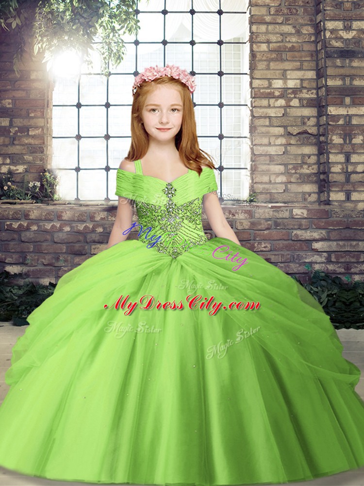 Yellow Green Lace Up Little Girls Pageant Dress Wholesale Sleeveless Floor Length Beading
