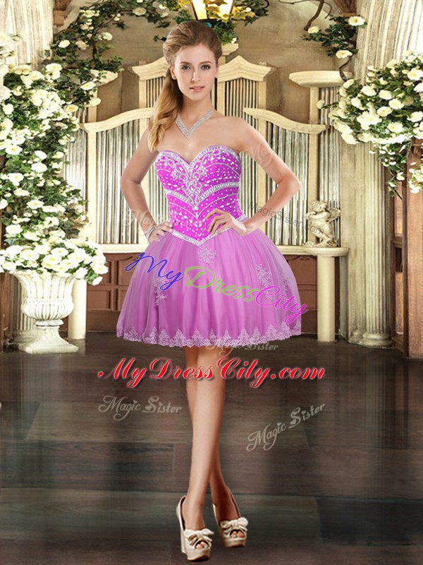Deluxe Lilac Sleeveless Beading and Appliques Mini Length Celebrity Inspired Dress