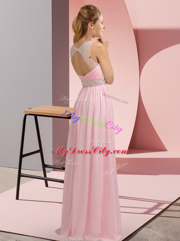 Sleeveless Backless Floor Length Beading Dress for Prom