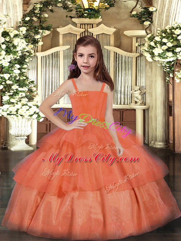 Sleeveless Lace Up Floor Length Ruffled Layers Little Girl Pageant Gowns