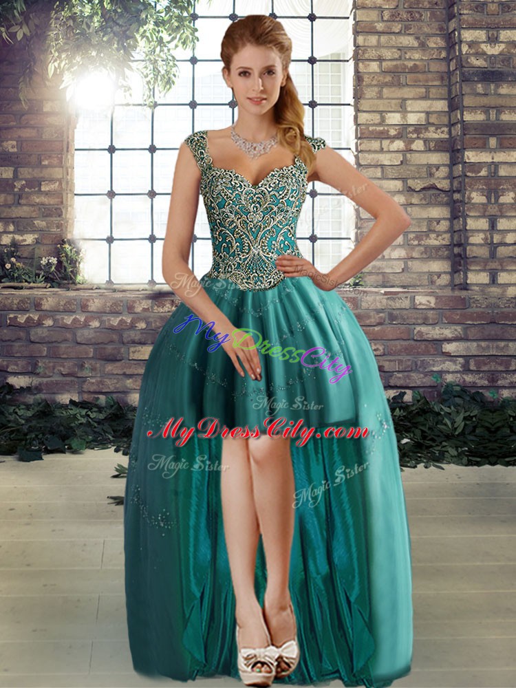 Artistic Straps Sleeveless Tulle Homecoming Dress Beading Lace Up