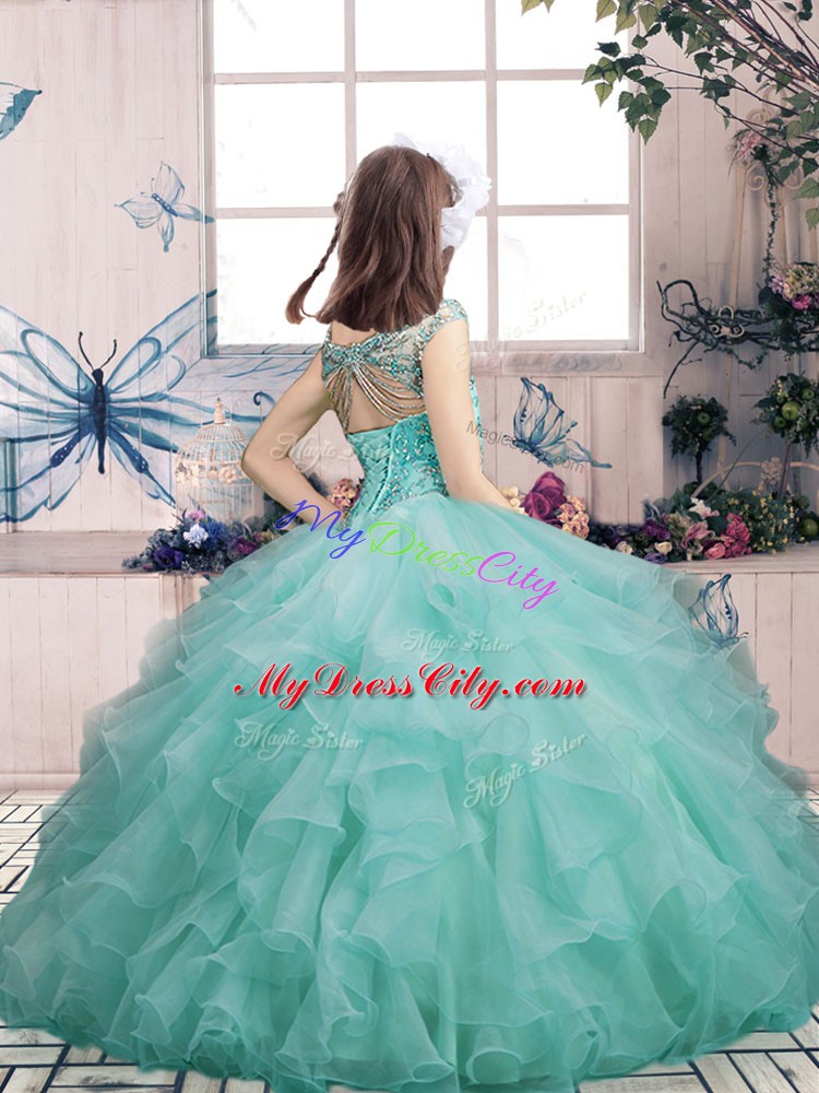 Off The Shoulder Sleeveless High School Pageant Dress Floor Length Beading and Ruffles Lilac Organza