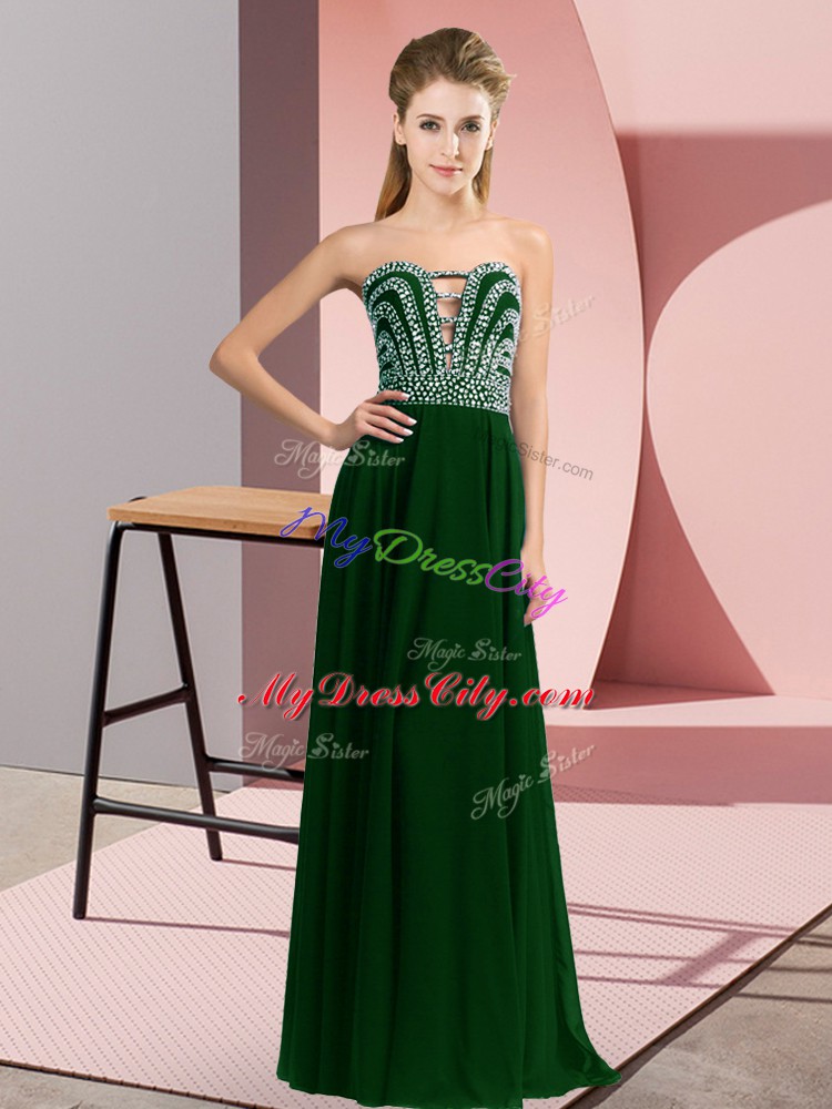 Top Selling Dark Green Empire Chiffon Sweetheart Sleeveless Beading Floor Length Lace Up Womens Evening Dresses