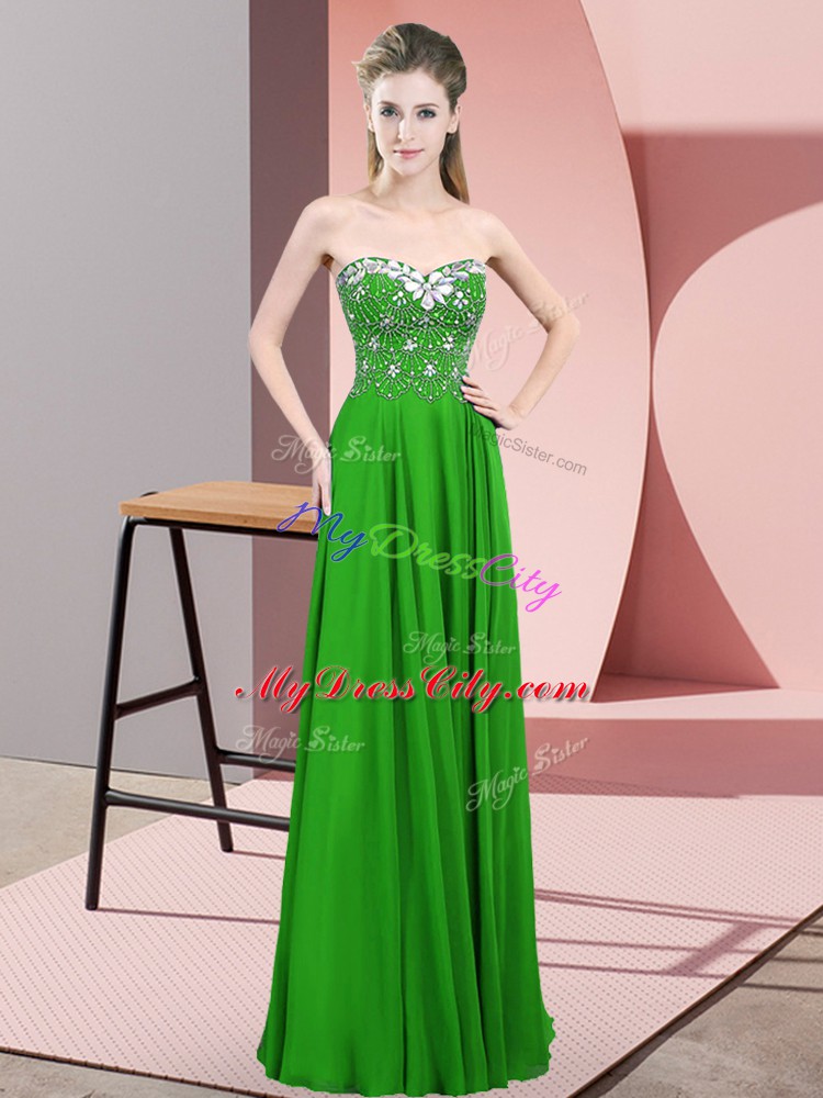 Sweetheart Sleeveless Pageant Dress Toddler Floor Length Beading Green Chiffon